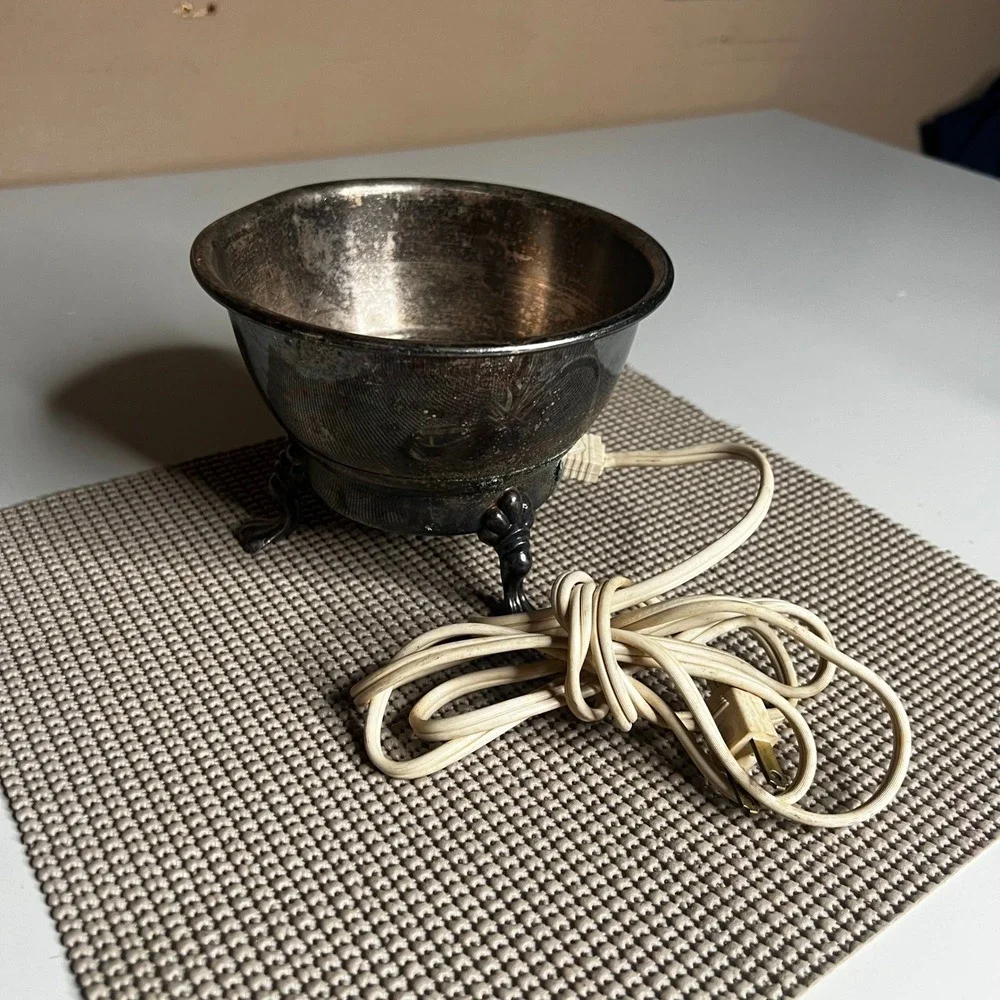 Vintage FB Rogers Silver Plated Electric Warming Bowl Footed 120V 55W MidCentury